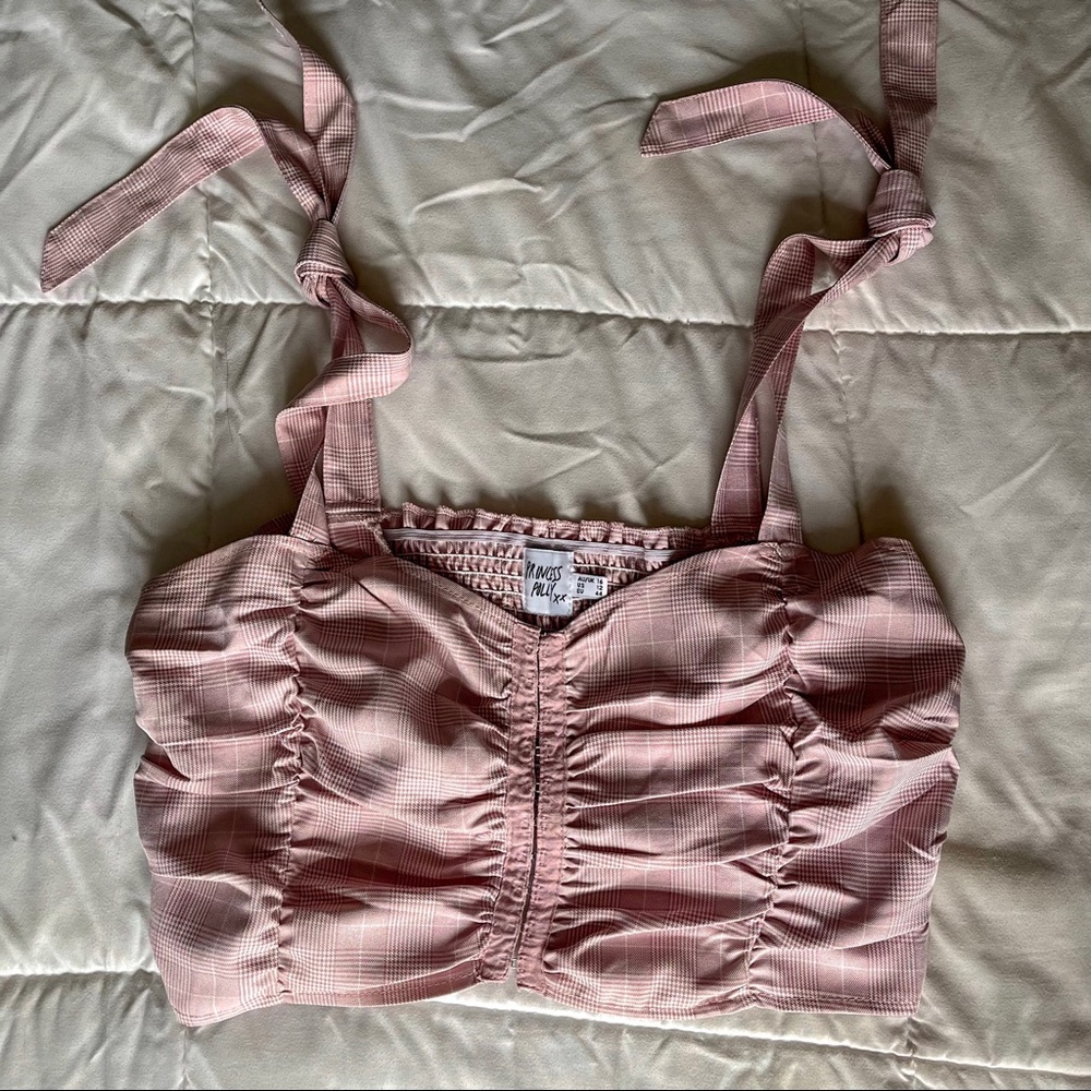 Pink plaid tie up top